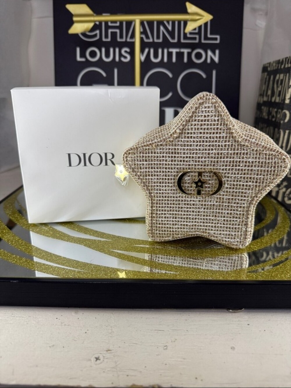 Dior Star-Quilted Cosmetic Pouch with Gold Hardware